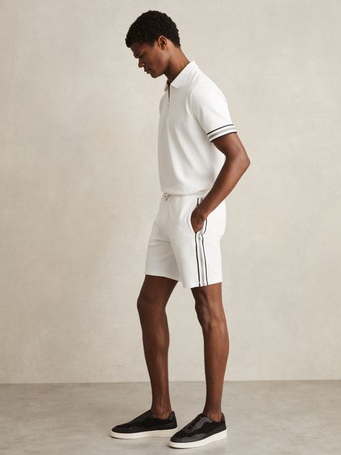 Reiss Off White Phoenix Textured Tape Drawstring Shorts