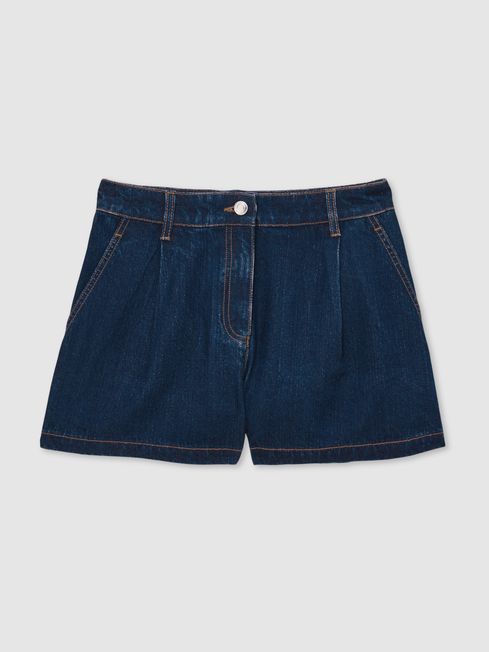 Reiss Mid Blue Raymond Denim Pleated Shorts