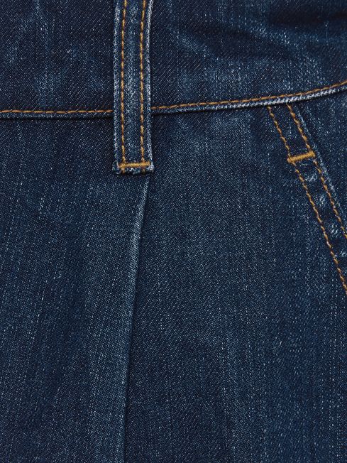 Reiss Mid Blue Raymond Denim Pleated Shorts