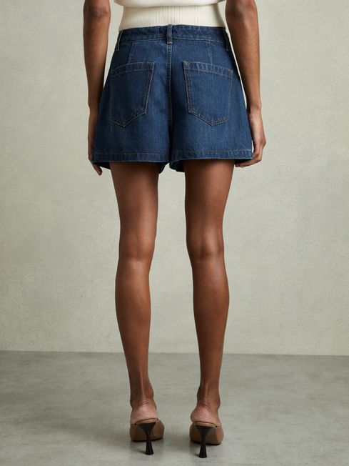 Reiss Mid Blue Raymond Denim Pleated Shorts