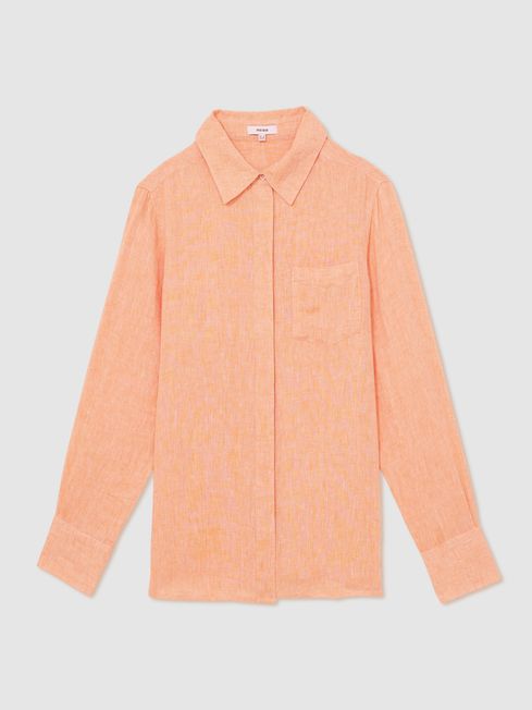 Reiss Orange Belle Linen Button-Through Shirt