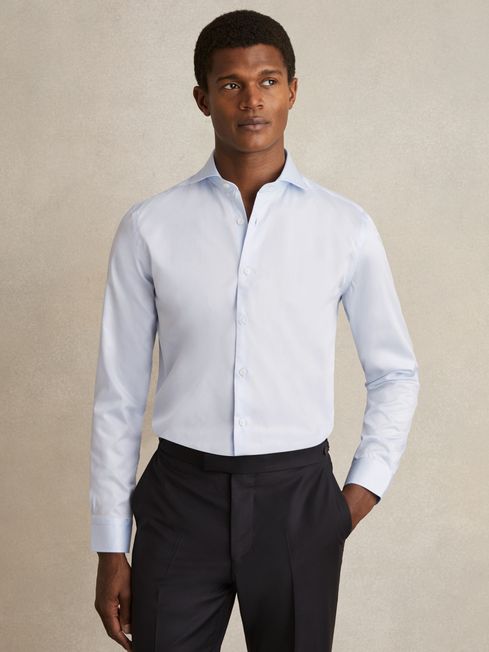 Reiss Soft Blue Storm Reg Cotton-Twill Two-Fold Shirt