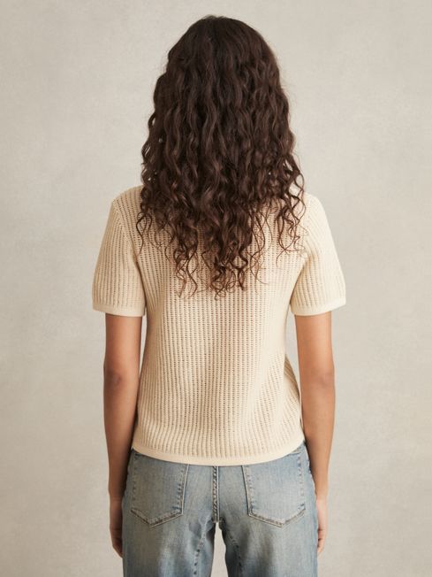 Reiss Ivory Evi Cotton-Blend Open-Knit Polo Shirt