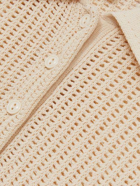 Reiss Ivory Evi Cotton-Blend Open-Knit Polo Shirt