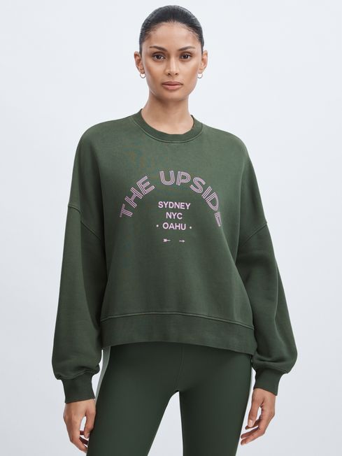 The Upside Organic Cotton Crew Neck Sweatshirt in Green REISS Canada