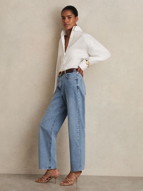 Reiss Light Blue Selin Mid Rise Straight Leg Jeans
