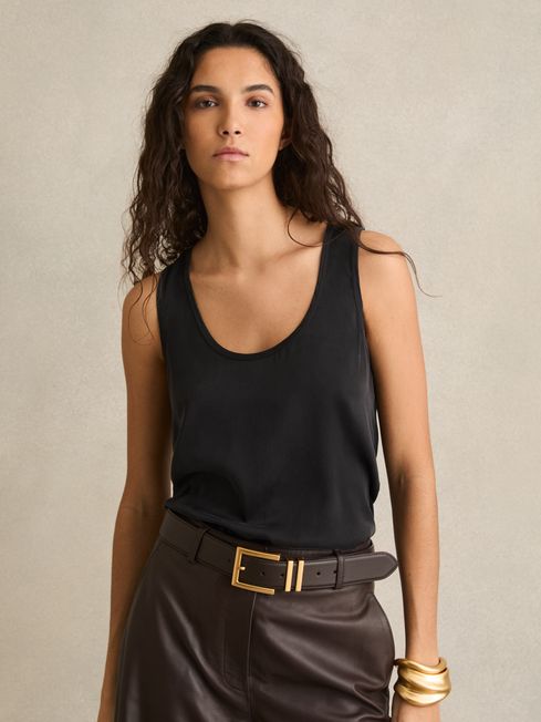 Reiss Black Ruby Silk-Front Cami Top