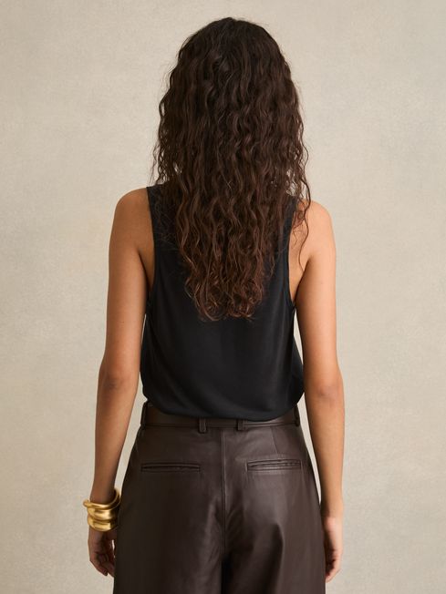 Reiss Black Ruby Silk-Front Cami Top