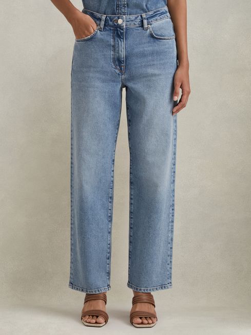 Reiss Light Blue Selin Petite Mid Rise Straight Leg Jeans