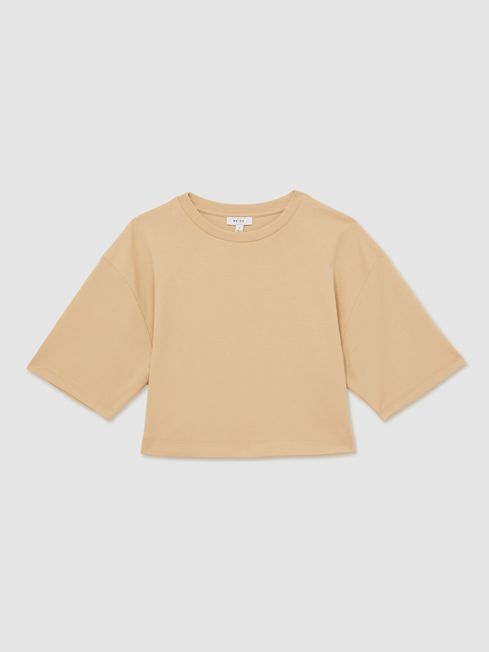 Reiss Sand Alex Stretch-Cotton Cropped T-Shirt