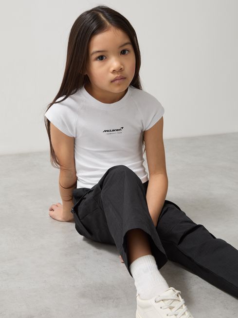 Reiss White Grace 3-9 yrs McLaren F1 Team Cropped Logo T-Shirt