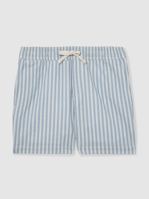 Reiss Soft Blue/White Bay 13-14 yrs Seersucker Striped Swim Shorts