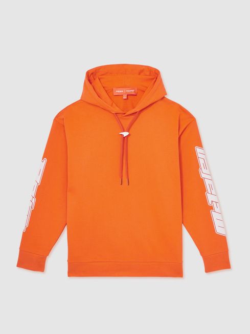 Reiss Papaya Orange Zak McLaren F1 Team Oversize Toggle Hoodie Unisex Fit