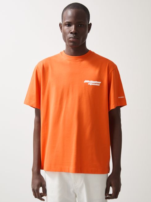 Reiss Papaya Orange Nakata McLaren F1 Team Oversize Logo T-Shirt Unisex Fit