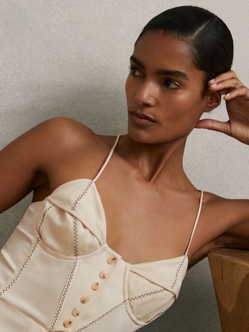 Reiss Neutral Virginia Atelier Corset Midi Dress