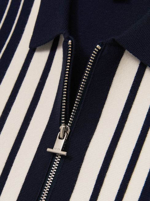 Reiss Navy/White Ambient Striped Zip-Through Knit Overshirt