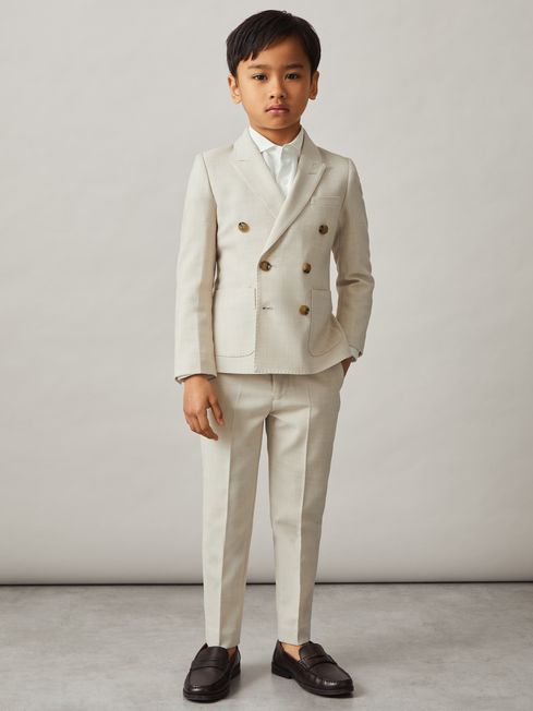 Reiss Stone Belmont 9-13 yrs Double-Breasted Textured Blazer With Wool