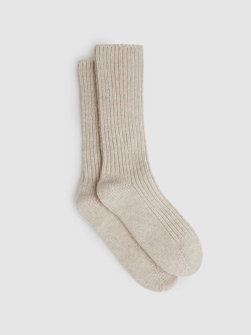 Reiss Oatmeal Carmen Rib-Knit Socks With Cashmere