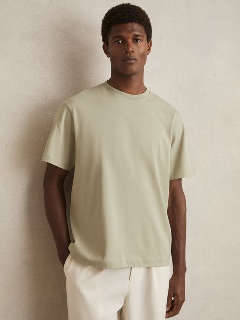 Reiss Sage Green Tate Cotton Oversized Crew-Neck T-Shirt