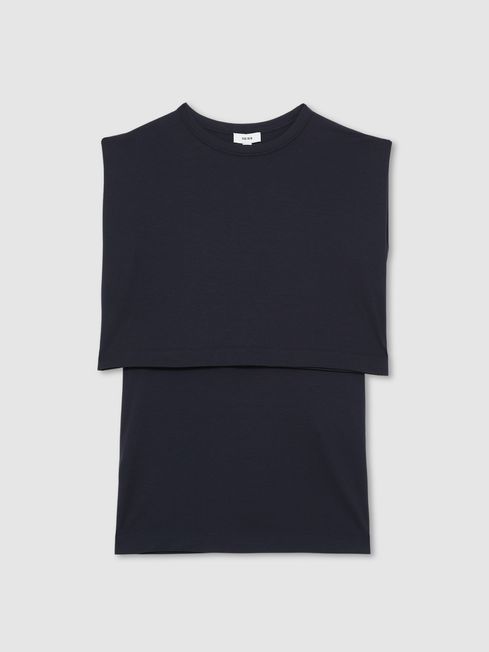 Reiss Navy Carmen Double-Layer Sleeveless Top