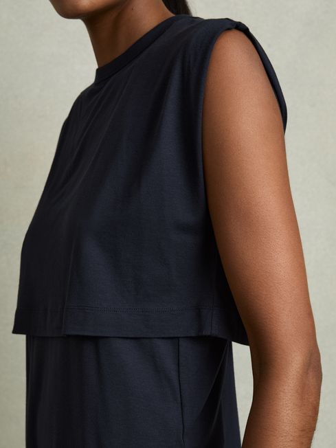 Reiss Navy Carmen Double-Layer Sleeveless Top