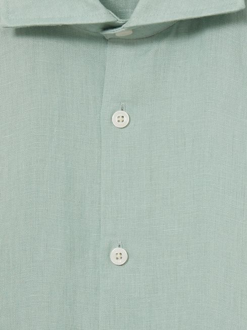 Reiss Ocean Green Ruban Linen Long Sleeve Shirt