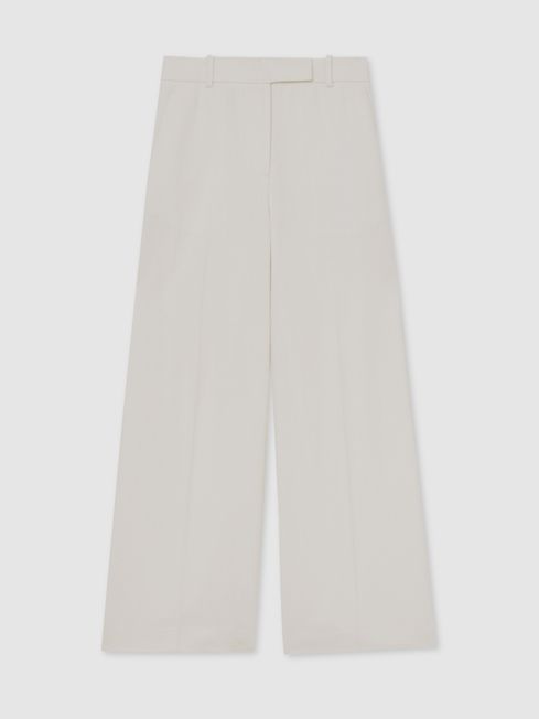 Reiss White Devon Linen-Blend Wide-Leg Trousers
