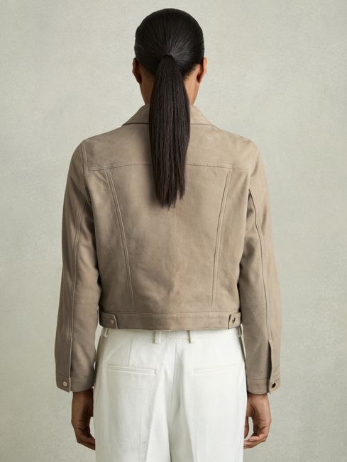 Reiss Neutral Conor Suede Trucker Jacket