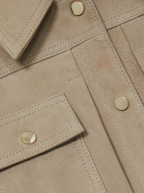 Reiss Neutral Conor Suede Trucker Jacket