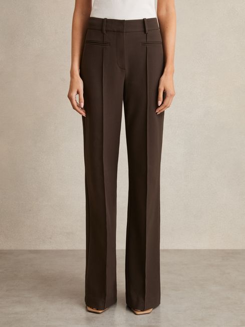 Reiss Chocolate Brown Claude Petite High Rise Flared Trousers