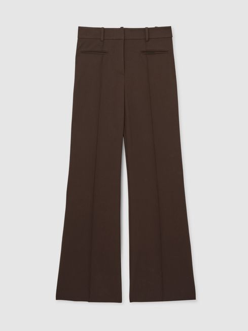 Reiss Chocolate Brown Claude Petite High Rise Flared Trousers