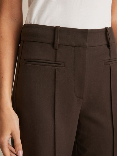 Reiss Chocolate Brown Claude Petite High Rise Flared Trousers