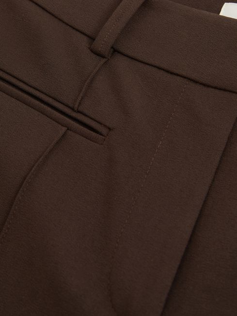 Reiss Chocolate Brown Claude Petite High Rise Flared Trousers
