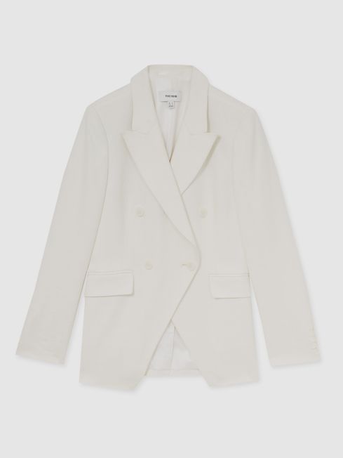 Reiss White Devon Petite Linen-Blend Double-Breasted Suit Jacket