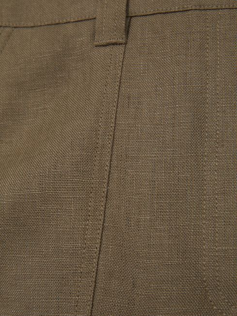 Reiss Khaki Ashby Linen-Cotton Wide-Leg Trousers