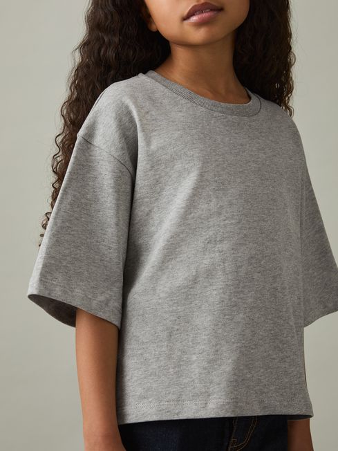 Reiss Grey Marl Cassy 9-13 yrs Oversized Cotton Crew-Neck T-Shirt