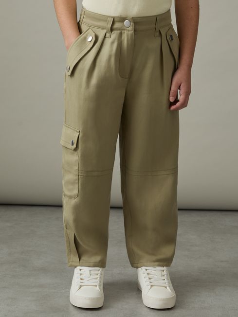 Reiss Khaki Cleaton Lyocell Linen Cargo Trousers