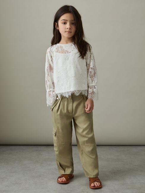 Reiss Khaki Cleaton Lyocell Linen Cargo Trousers