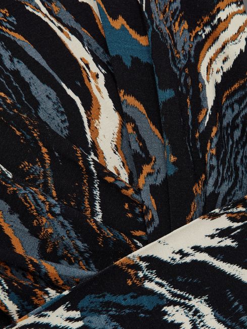 Reiss Black/Blue Jasmine Jersey Printed Tie-Waist Mini Dress