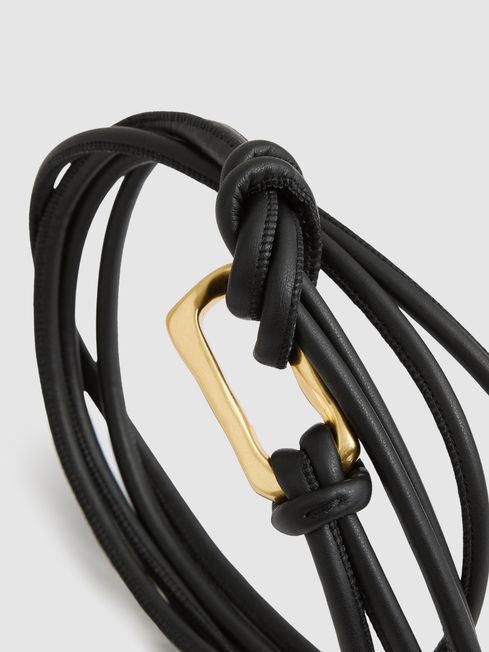 Reiss Black Tara Sculpted Buckle Tubular Tie Belt