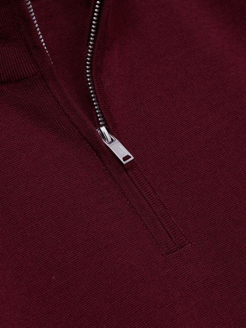 Reiss Claret Red Blackhall Merino Wool Half Zip Jumper