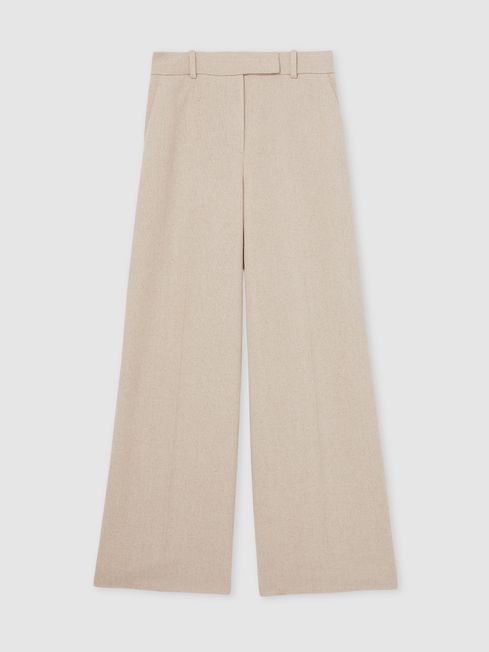 Reiss Neutral Devon Petite Linen-Blend Wide-Leg Trousers