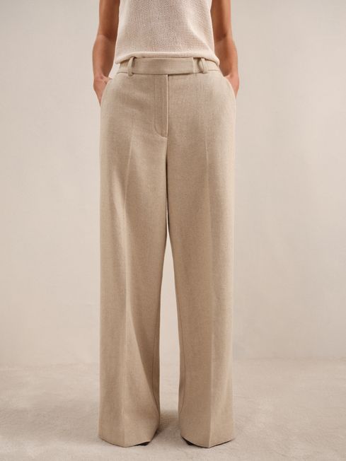 Reiss Neutral Devon Petite Linen-Blend Wide-Leg Trousers