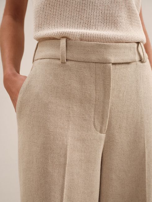 Reiss Neutral Devon Petite Linen-Blend Wide-Leg Trousers
