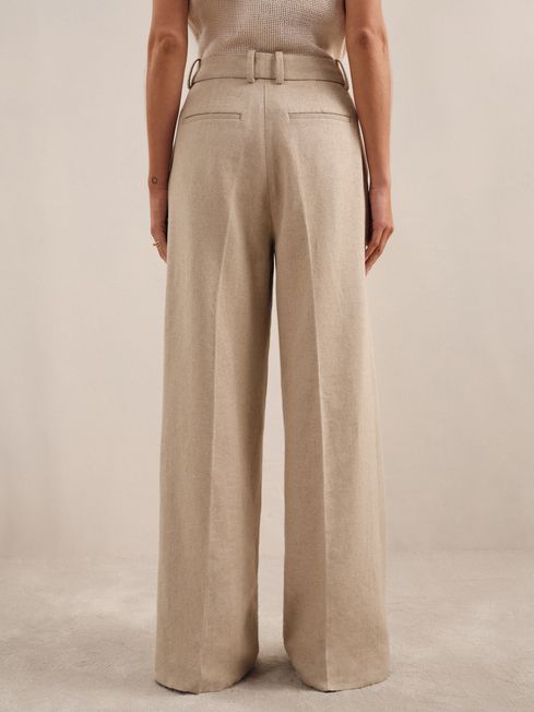 Reiss Neutral Devon Petite Linen-Blend Wide-Leg Trousers