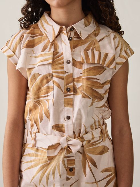 Reiss Multi Zoey Cotton-Linen Palm-Print Playsuit