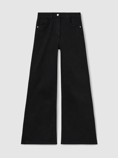 Reiss Black Bonnie Petite Mid-Rise Flared Jeans