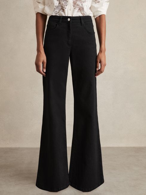 Reiss Black Bonnie Petite Mid-Rise Flared Jeans