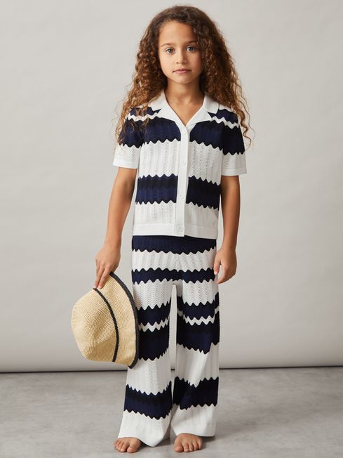 Reiss Navy Alba 4-9 yrs Zig-Zag Pointelle-Knit Top