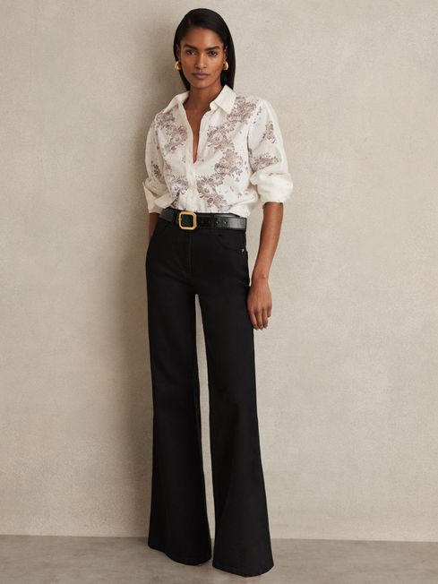 Reiss Black Bonnie Mid-Rise Flared Jeans